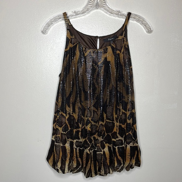 EXPRESS Tank Blouse Brown & Gold Pleated Bubble Hem Snakeskin Print NWT Small - Picture 1 of 14